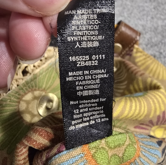 Fossil Long Live Vintage Crochet Straw Basket Bag Tan Black Wood Beach Cottage - Picture 10 of 11